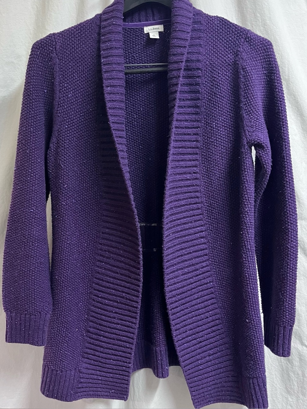 LL Bean Open Front Cardigan Size S Purple Knit Vacation Layering Leisure Travel